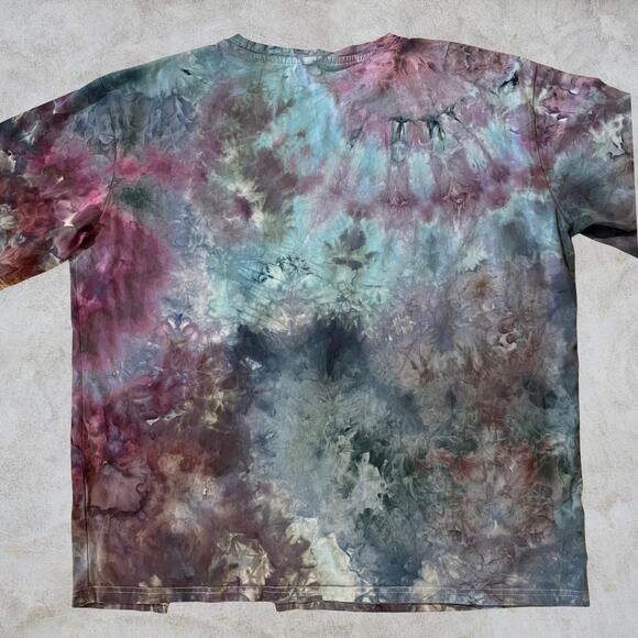 Ice Dyed Short-sleeve T-shirt - Split Hem Top Orchid Teal Gray (Women's XLarge) - Picture 2 of 10